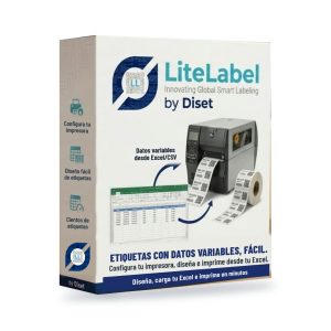Caja de LiteLabel, programa para diseñar e imprimir etiquetas con código de barras desde Excel